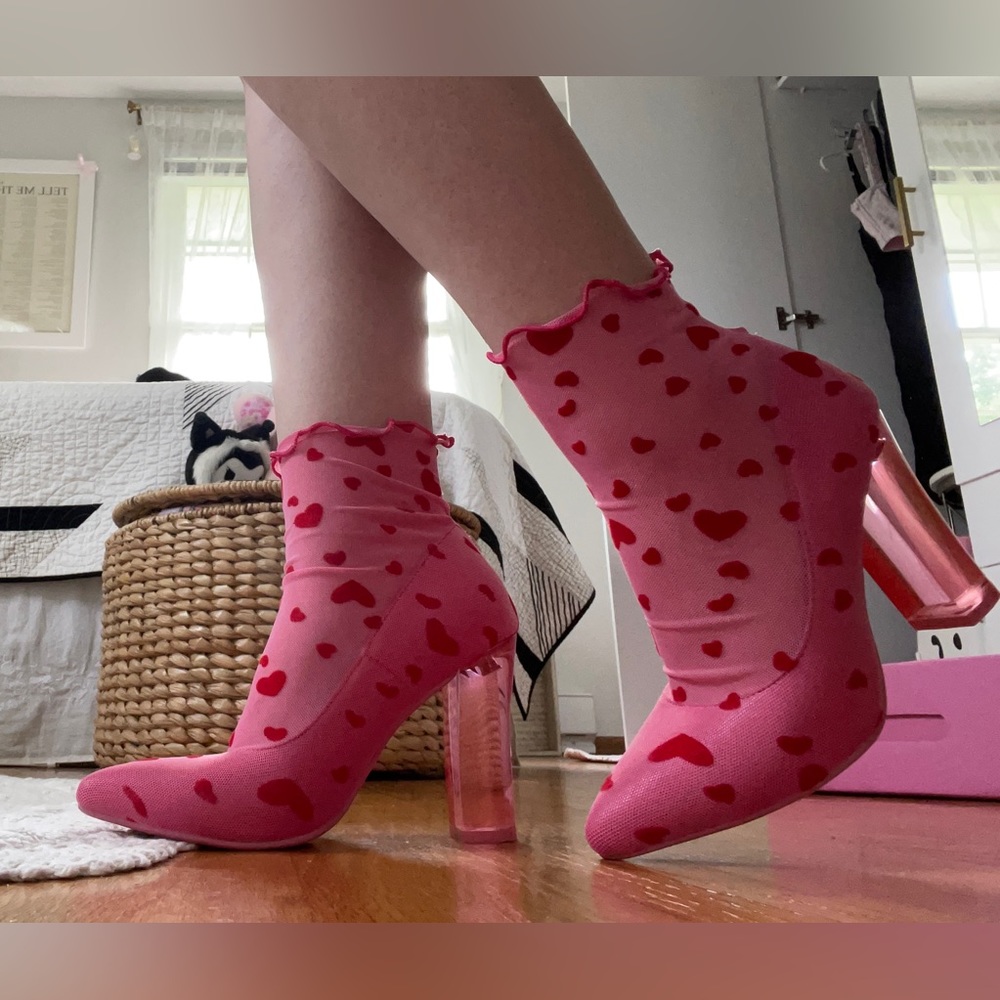 Sugar Thrillz Candy Feelin’ Lovesick Mesh Sock Booties- Hot Pink